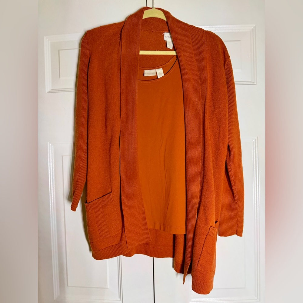 Chico’s Separates Set Orange Cardigan & Tank Set Size Small/Medium